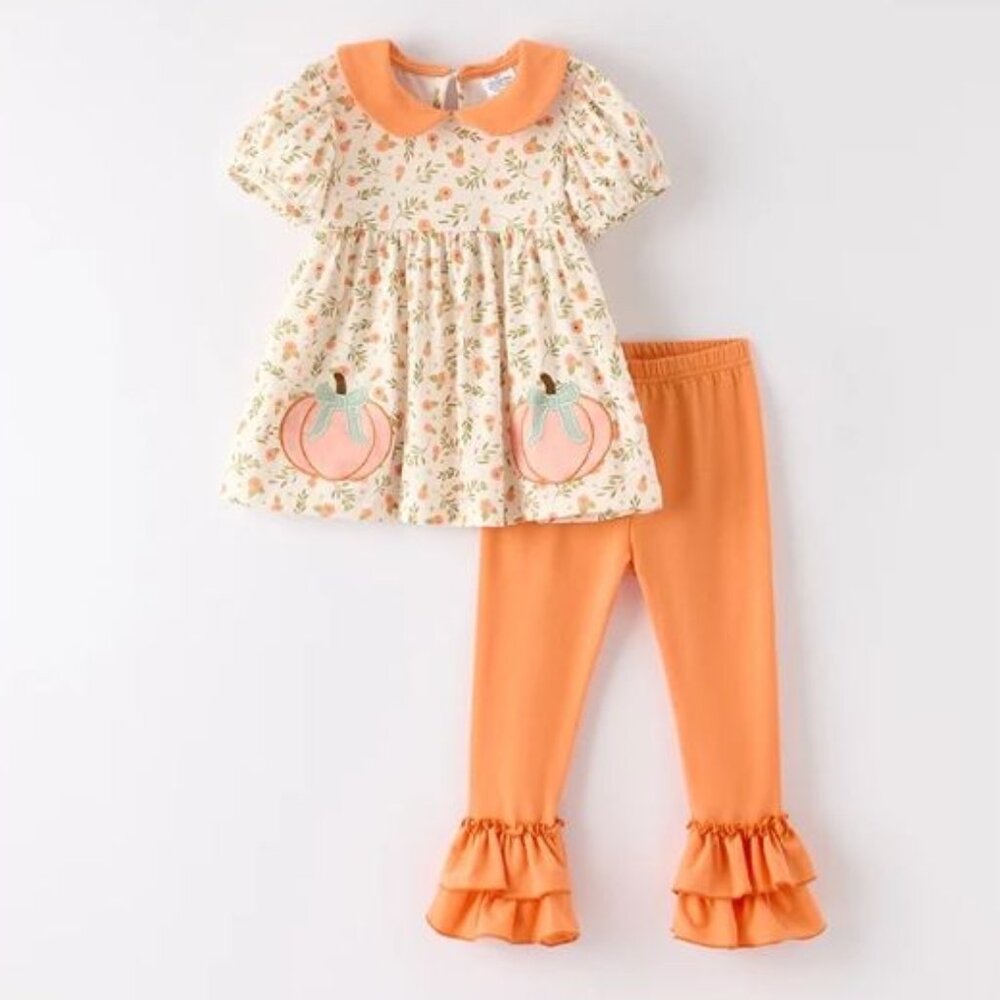 Boutique Pumpkin Tunic & Ruffle Leggings Girls Outfit Set